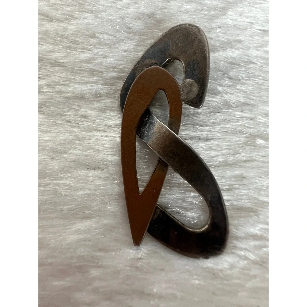 2 Artisan Abstract Pendants Mixed Metal Modernist Handmade Brutalist Copper Art